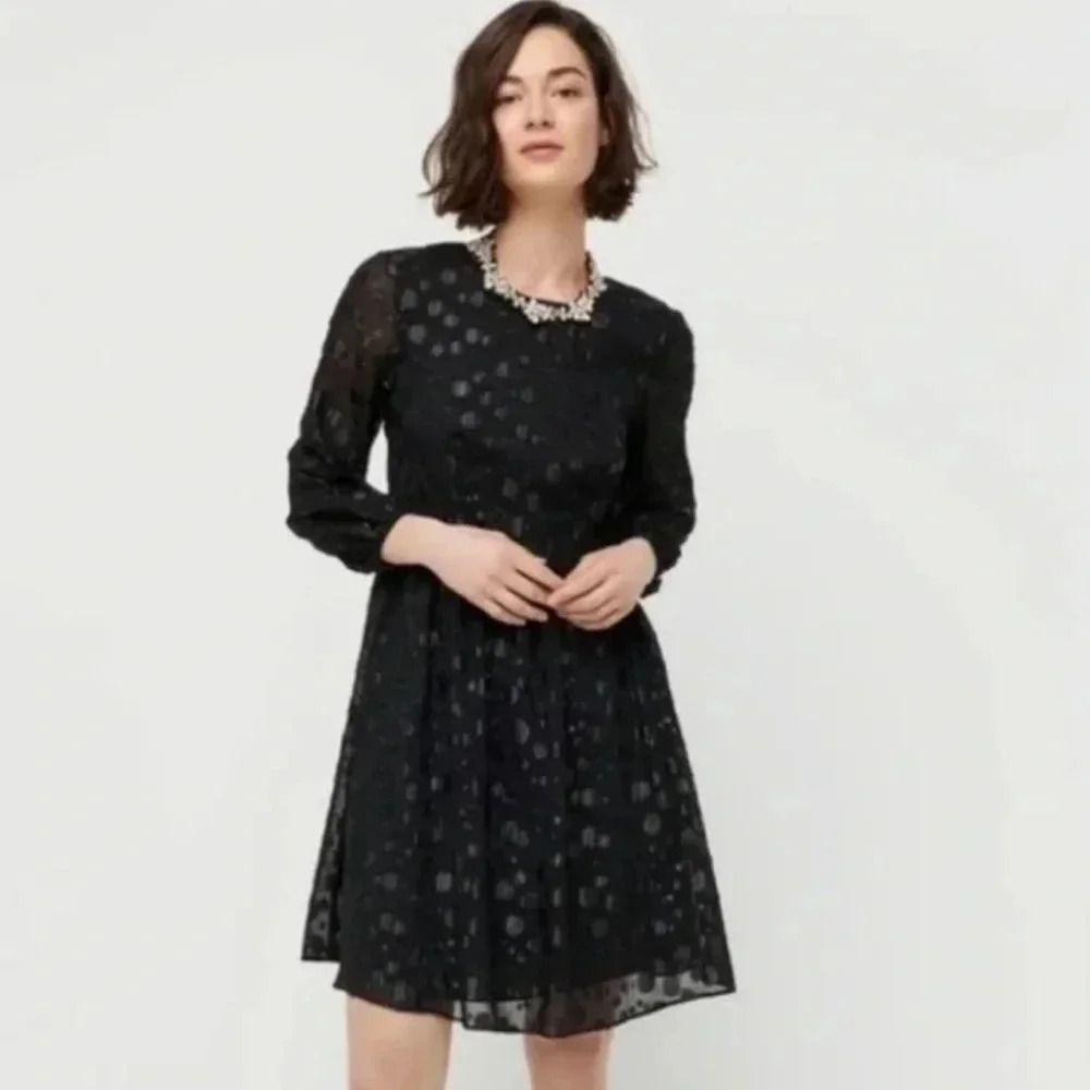 J. Crew Fit & Flare dress in metallic dot jacquard black size 8